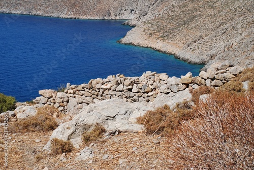 The remains of the abandoned village of Gera on the Greek island of Tilos. photo