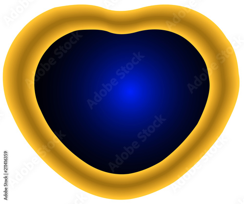 Heart shape Golden locket with blue crystal gem stone isolated against white background 3D vector illustration