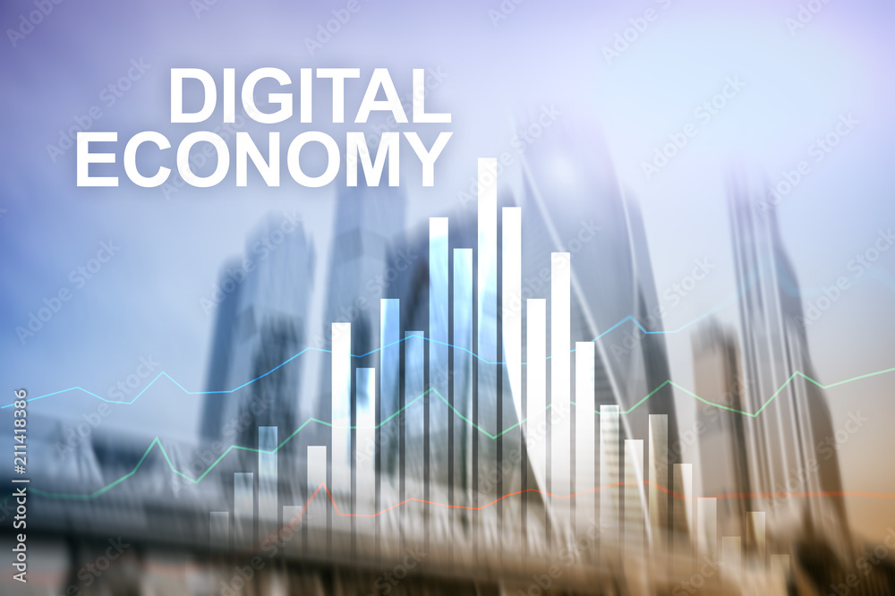 Fototapeta premium DIgital economy, financial technology concept on blurred background.