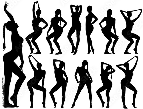 Silhouettes of pinup girls sitting in sexy poses.
