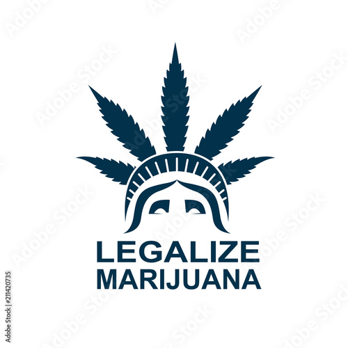 cannabis leaf illustration on statue of liberty isolated