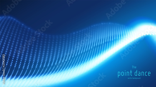 Vector abstract blue particle wave, points array, shallow depth of field. Futuristic illustration. Technology digital splash or explosion of data points. Point dance waveform. Cyber UI, HUD element.