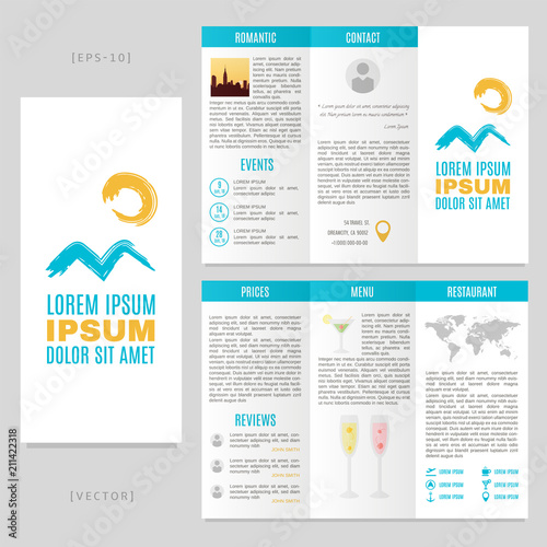 Tri-fold brochure with hand drawn waves and sun. Good for restaurants, bars and summer activities.