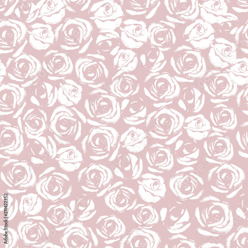 White rose flowers ornament. Seamless pattern