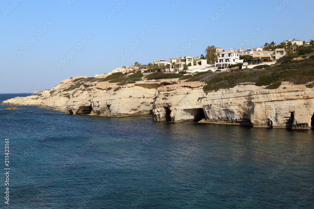 Sea caves at the seafront of Paphos,in the Peyia area,Cyprus Island.