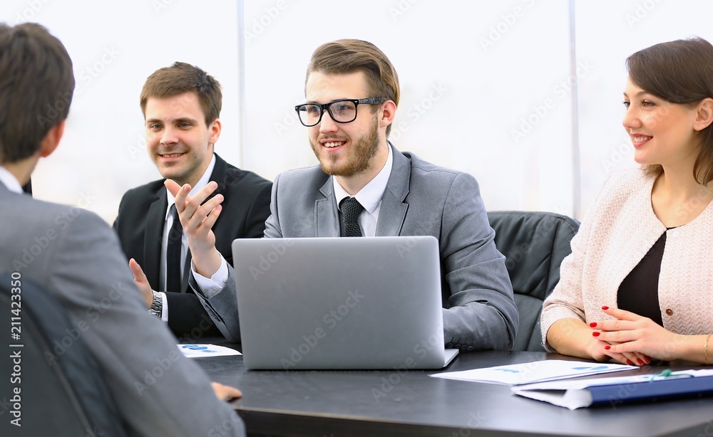 Manager communicates with the client in the office Manager communicates with the client in the office