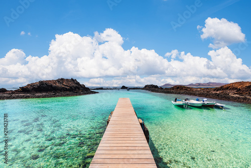 wooden jetty of the Isla de Lobos in the Canary Islands, Spain. photo