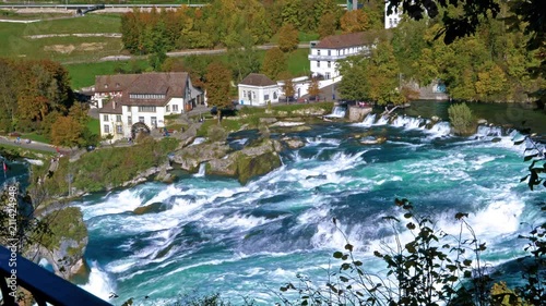 The Rhine Falls near Zurich at Indian summer, largest waterfall in Switzerland