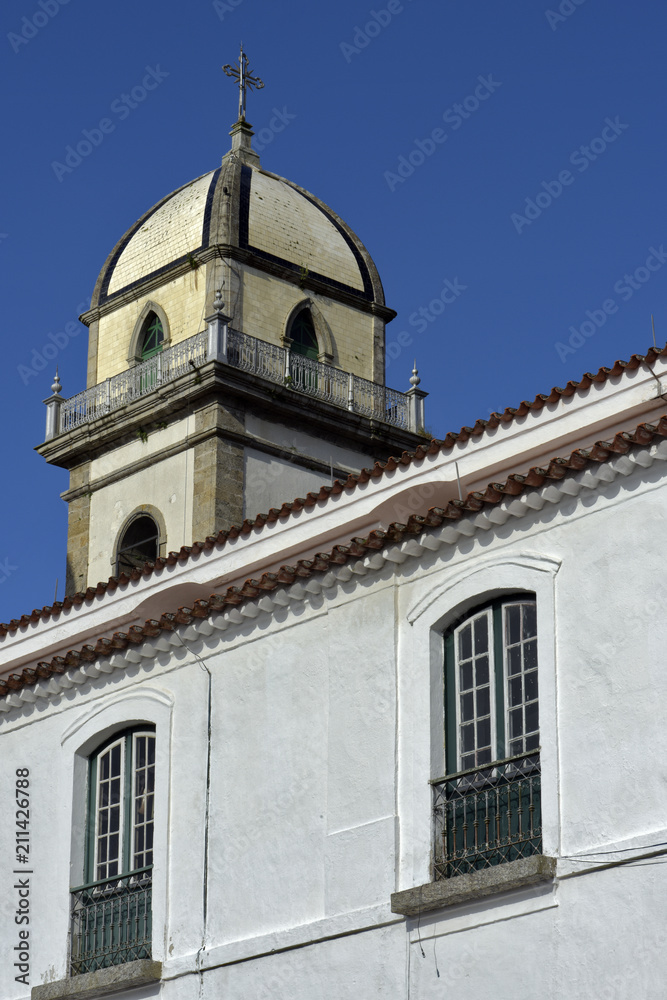 Detail of bell tower of colonial church in Brazil