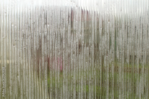 A sweaty polycarbonate sheet. Polycarbonate cellular transparent. Close-up. Background. Texture.
