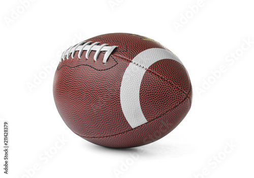 Leather American football ball on white background