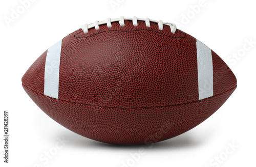 Leather American football ball on white background