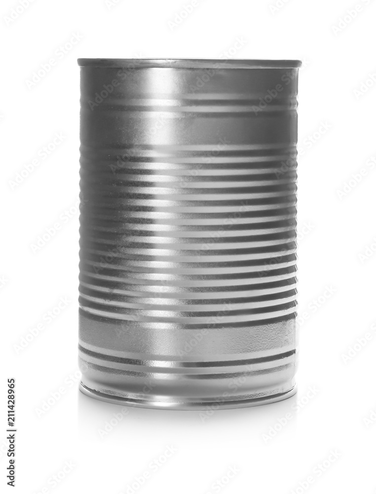 Mockup of tin can with food on white background Mockup of tin can with food on white background