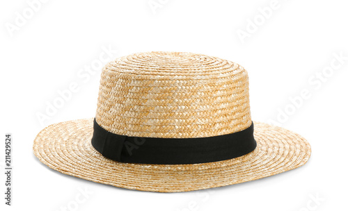Summer hat on white background. Stylish accessory