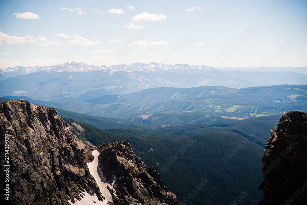 Scenic, landscape view of mountains on a hike near Vail, Colorado. 