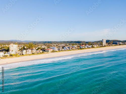 An aerial view of Palm Beach on the Gold Coast in Queensland Australia on a clear blue water day © Darren