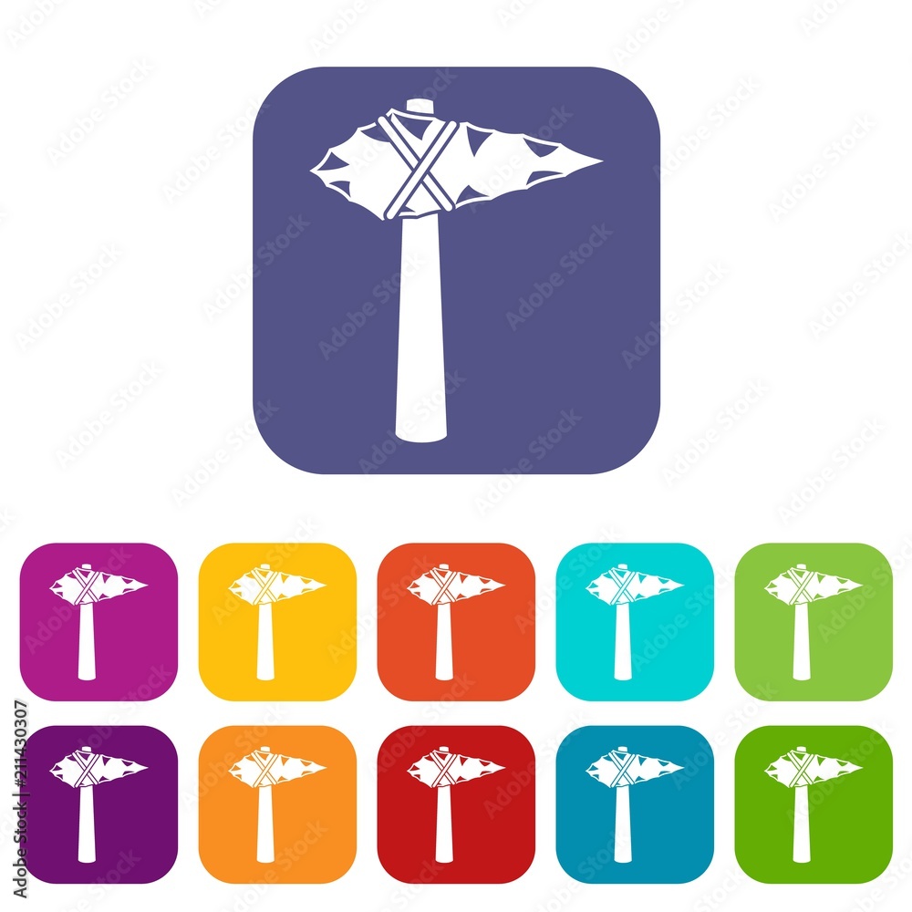 Ancient hammer icons set vector illustration in flat style in colors red, blue, green, and other Ancient hammer icons set vector illustration in flat style in colors red, blue, green, and other