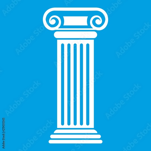 Roman column icon white isolated on blue background vector illustration