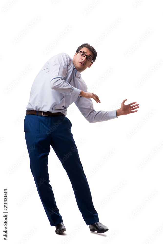 Young puppet businessman isolated on white background Young puppet businessman isolated on white background