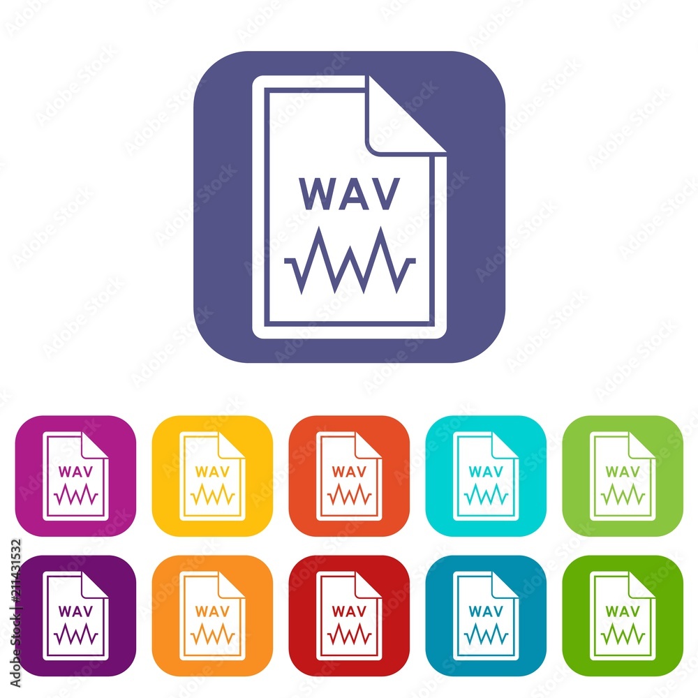 File WAV icons set vector illustration in flat style in colors red, blue, green, and other File WAV icons set vector illustration in flat style in colors red, blue, green, and other