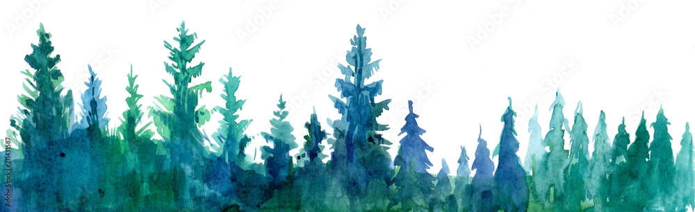  Forest background. Watercolor illustration - obrazy, fototapety, plakaty 