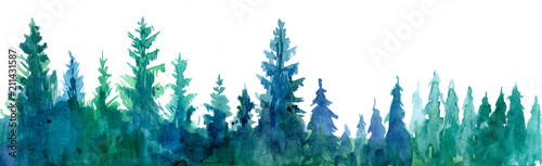  Forest background. Watercolor illustration