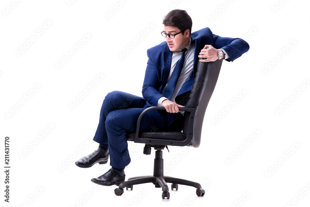 Businessman sitting on office chair isolated on white Businessman sitting on office chair isolated on white