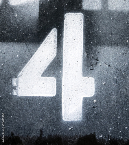 Written Wording in Distressed State Typography Found Number Four 4