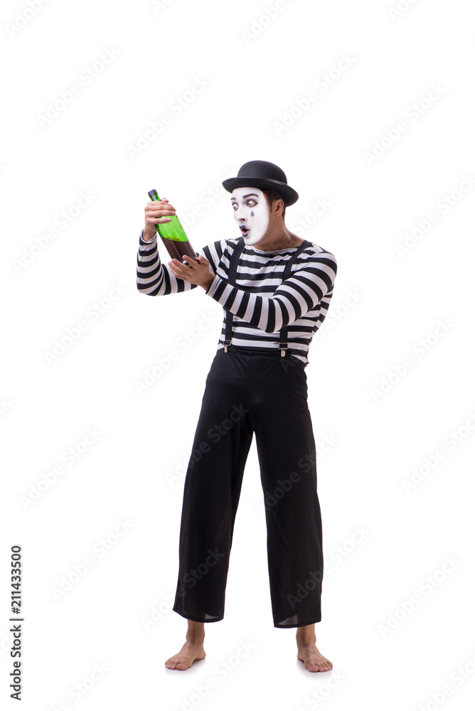 Mime drinking wine isolated on white background Mime drinking wine isolated on white background