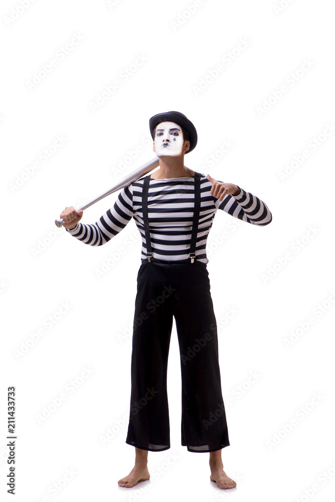 Mime with baseball bat isolated on white Mime with baseball bat isolated on white