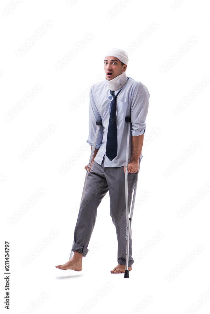 Injured businessman isolated on white background Injured businessman isolated on white background