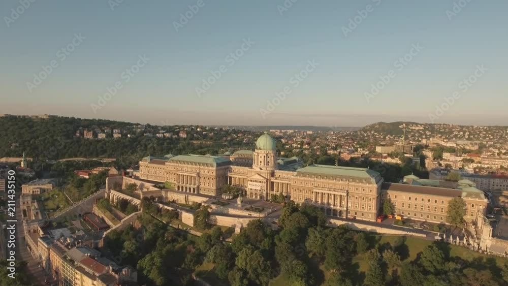 Aerial view of Budapest - Buda castle at sunrise, Hungary Aerial view of Budapest - Buda castle at sunrise, Hungary