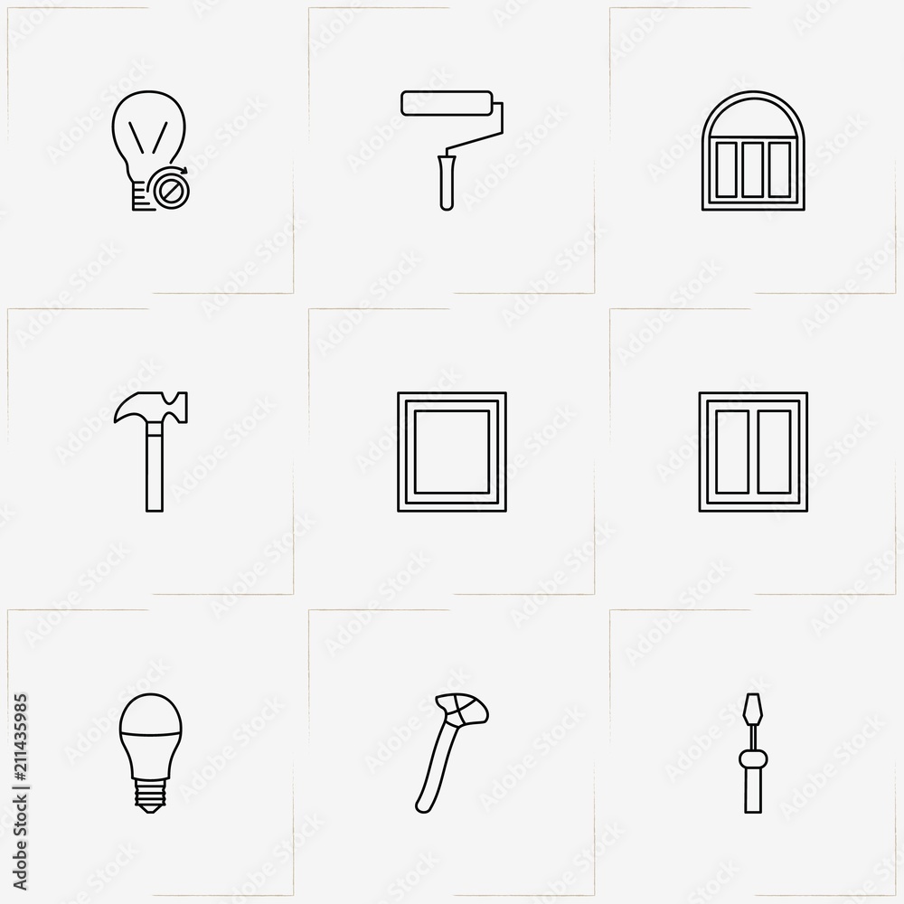 Repairs line icon set with screwdriver , light bulb and hammer Repairs line icon set with screwdriver , light bulb and hammer
