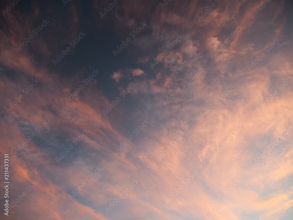 Tokyo,Japan-June 30, 2018: Dramatic sunrise sky with colorful clouds like abstract painting 
