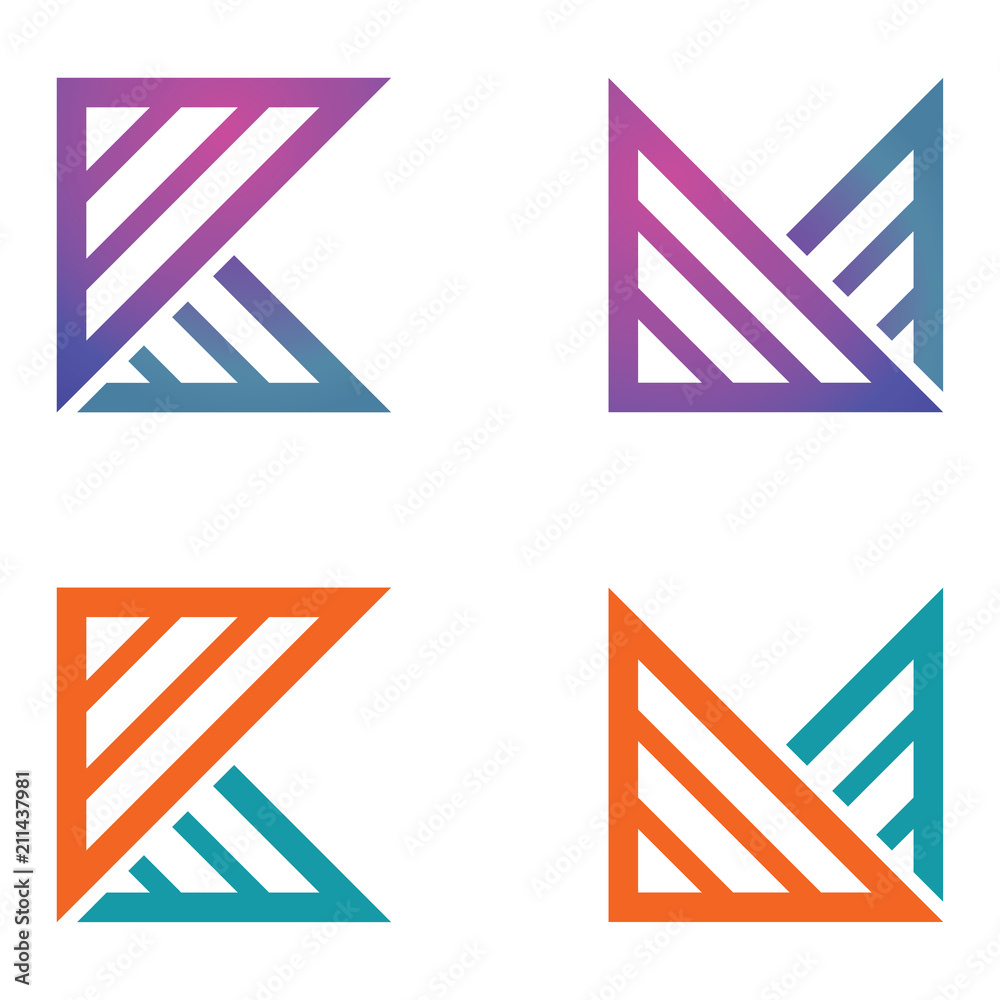 K and M Letter Abstract Business Logo Symbol