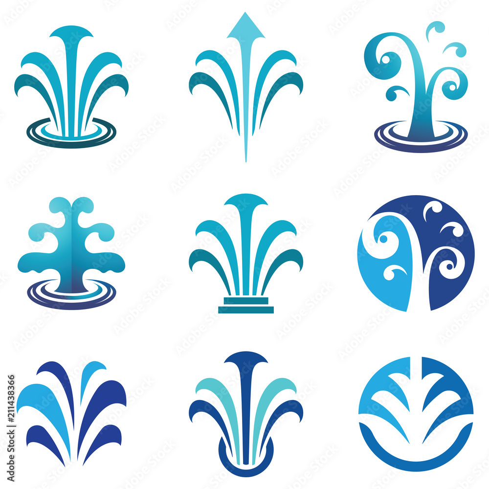 Water Spring Fountain Blue Nature Logo Symbol Stock Vector | Adobe Stock