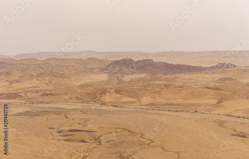 Wide view of yellow Desert of Negev, Israel.