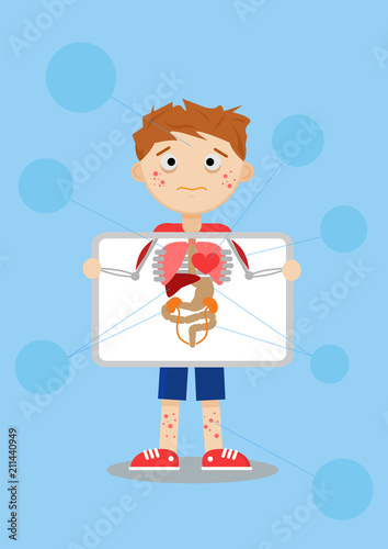 Sick boy with an x-ray