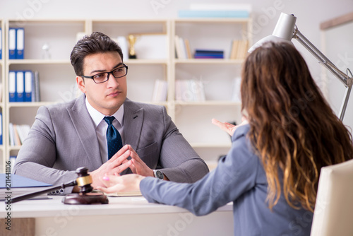 Lawyer discussing legal case with client