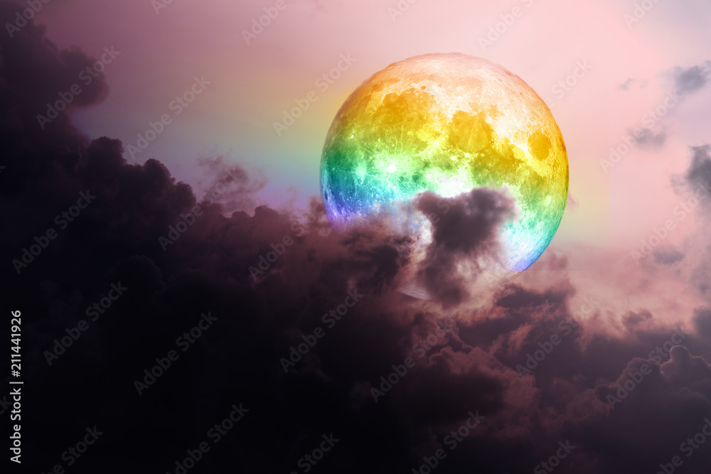 Obraz premium rainbow moon back dark magenta cloud over the sea