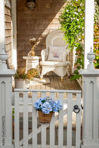 Porch scene in side neighborhood, Nantucket village