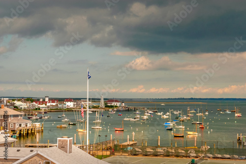 Nantucket harbor with ominous clouds