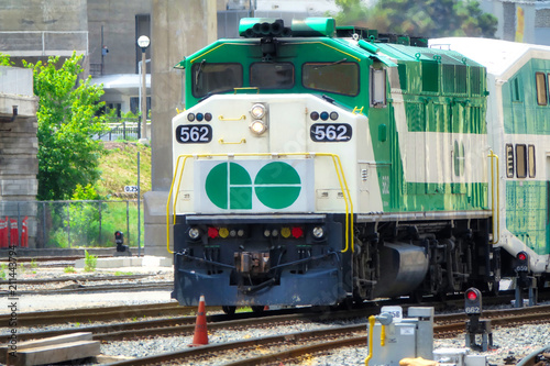 Photography Toronto, Ontario, Canada-26 June, 2018: Toronto Go Train arriving at Union stati