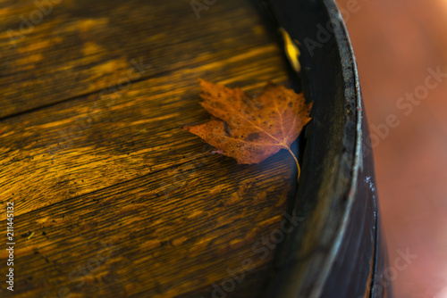 Barrel with leaves2 photo