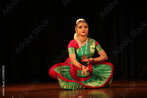 bharathanatyam is one of the classical dance forms of india,from the state of tamil nadu.the picture is from a stage performance photo