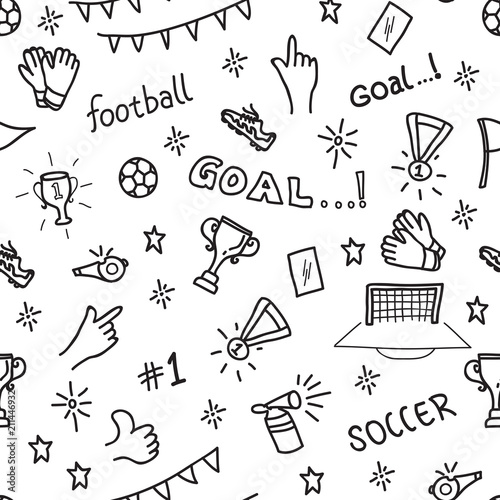 Sport  seamless pattern soccer doodles on a white background