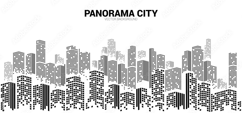 Panorama city Building background with windows pixel shape