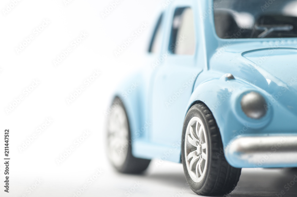 Fototapeta premium Close up blue car.- Selective focus in car.- Image concept for car insurance and financial.