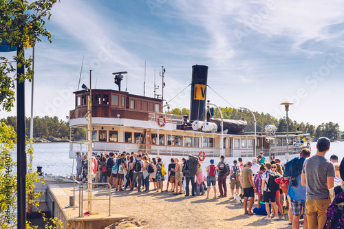 Traditional swedish ferry system with Waxholmsbolaget on the island of Grinda, Stockholm
