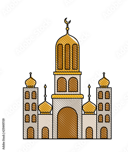 arabic castle tower with moon vector illustration design